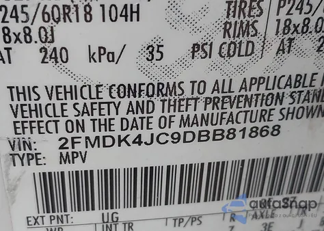 2013 Ford Edge Sel z USA, uszkodzony, nr VIN 2FMDK4JC9DBB81868